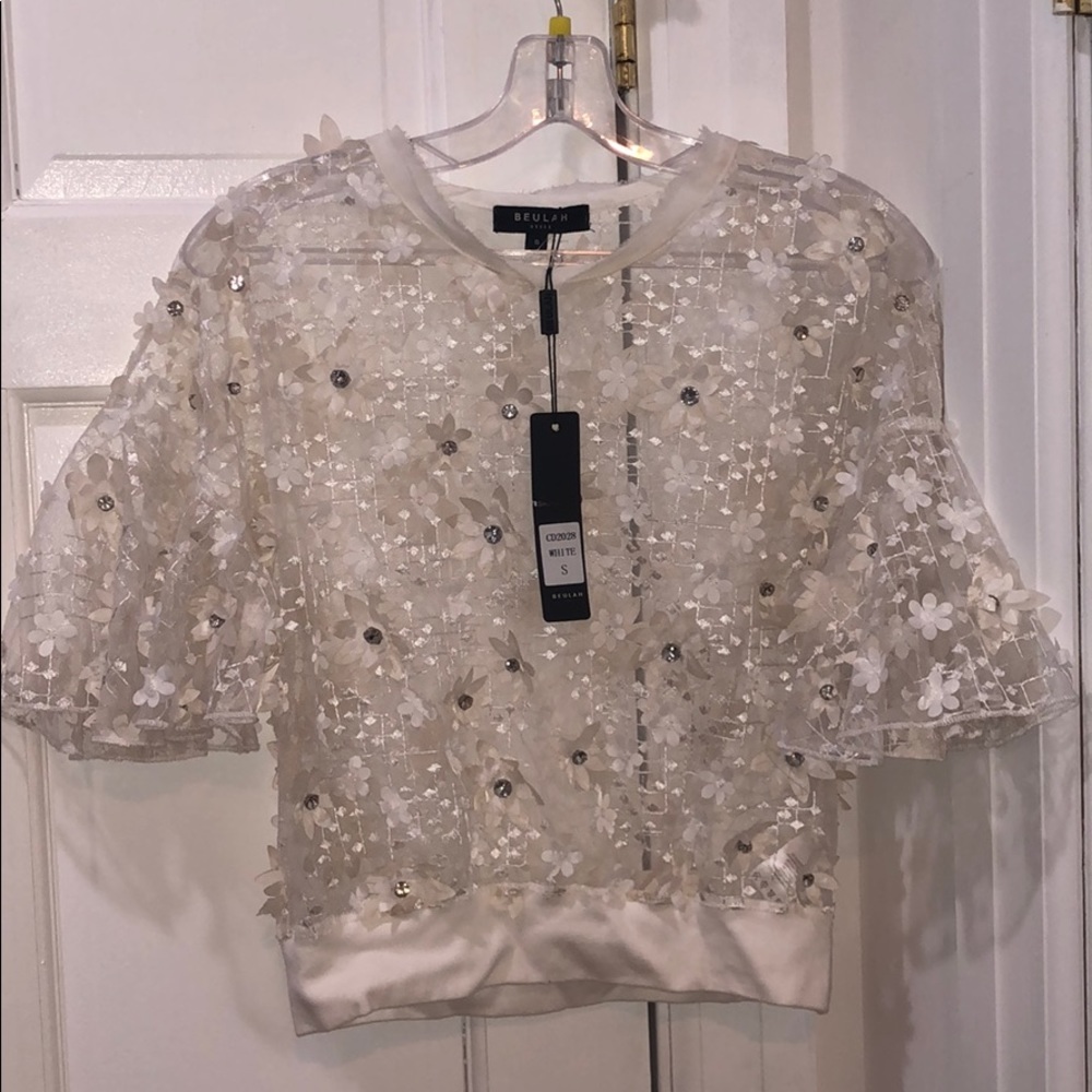 Beulah - white see through studded blouse